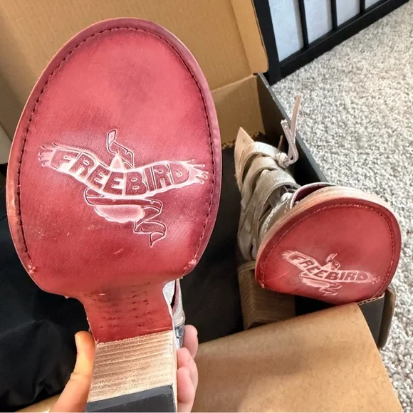 FREEBIRD NEW IN BOX Braeden Open Toed Heeled Boots Color Ice 7 - Picture 5 of 7